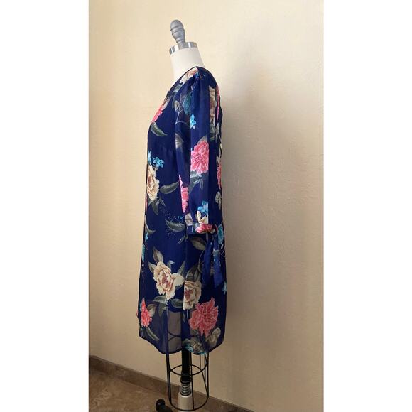 Sweet Pea New York & Company Stacy Frati Dress Size S Blue Floral Shift Mini - Picture 4 of 8